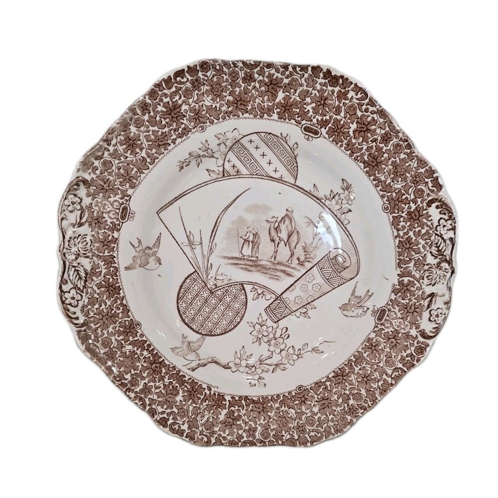 Antique Copeland CAIRO Aesthetic Movement Brown White Dinner Plate Transferware
